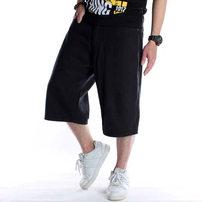 

Summer Men Shorts Hip Hop Harem Denim Jeans Boardshorts Fashion Loose Cotton Baggy Skateboard Shorts Black Plus Size 30-46