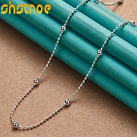 925 sterling silver full smooth beads chain necklace 16 24 inch for women man engagement wedding fashion charm jewelry