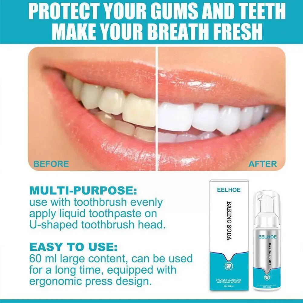 

60ml Baking Soda Teeth Whitening Mousse Brightify Deep Cleaning Foam Toothpaste Dental Removes Care Breath Stains For Tooth J9T5