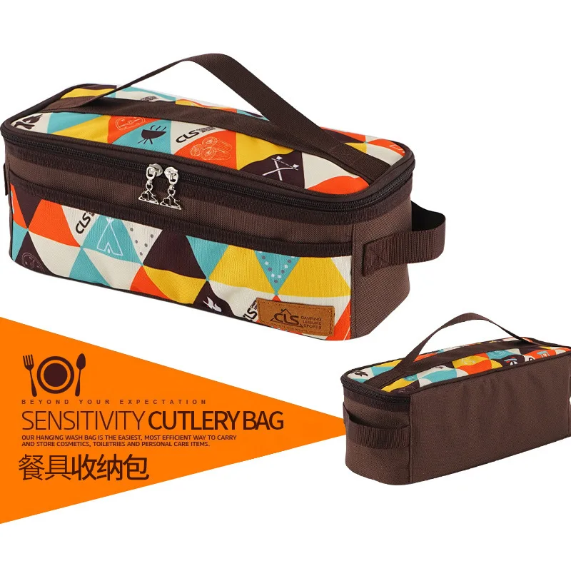 Ethnic Style Outdoor Tableware Bag Portable Travel Folding  Storage  Barbecue  Wash   Supplies