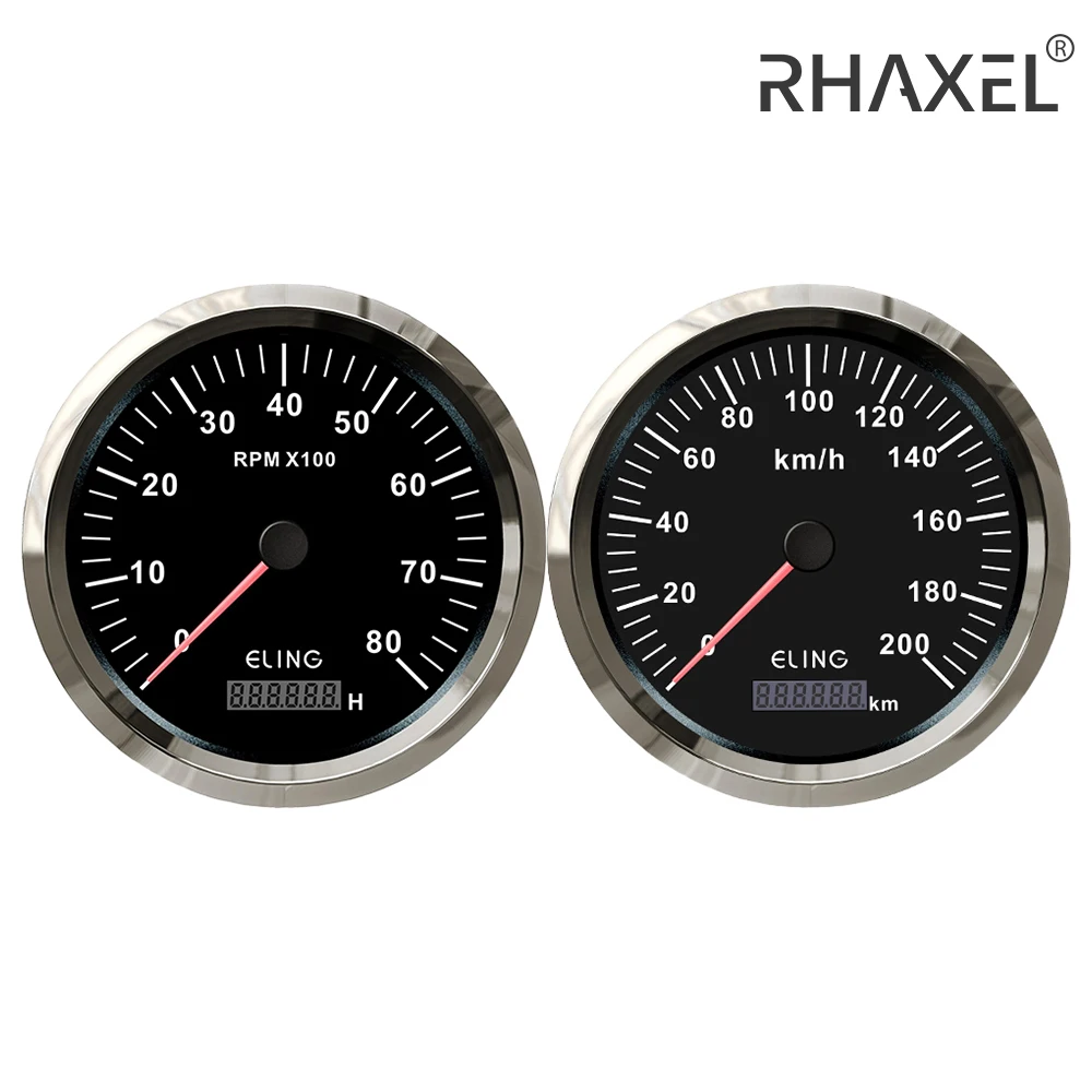 Автомобильный Тахометр RHAXEL, 2 комплекта, универсальный, спидометр 110 мм, GPS, 200 км/ч, 8000 об/мин, с красной Желтой подсветкой, 12 В, 24 В