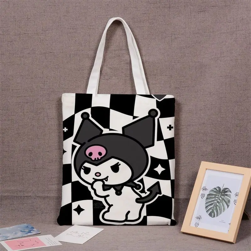 

Kuromi Sanrio Anime Kawaii Canvas Bag Student School Cute Cartoon Large Capacity Tote Package Stationery Toys for Kids