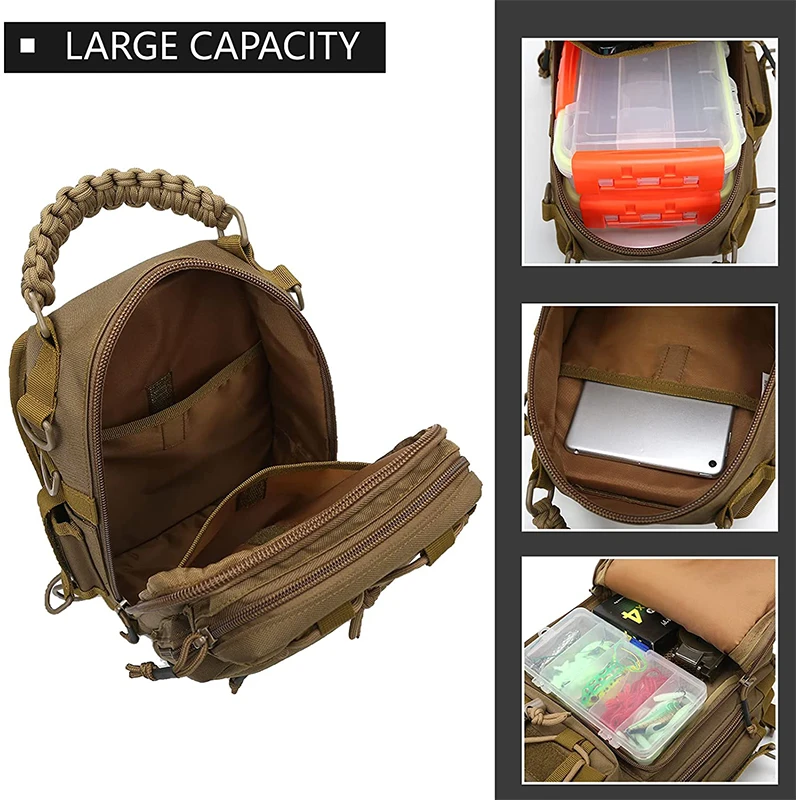 Night Cat Fly Fishing Sling Pack for Men Women Fishing Tackle Storage Bag with Rod Holder Crossbody Backpack Compact Water-Resis