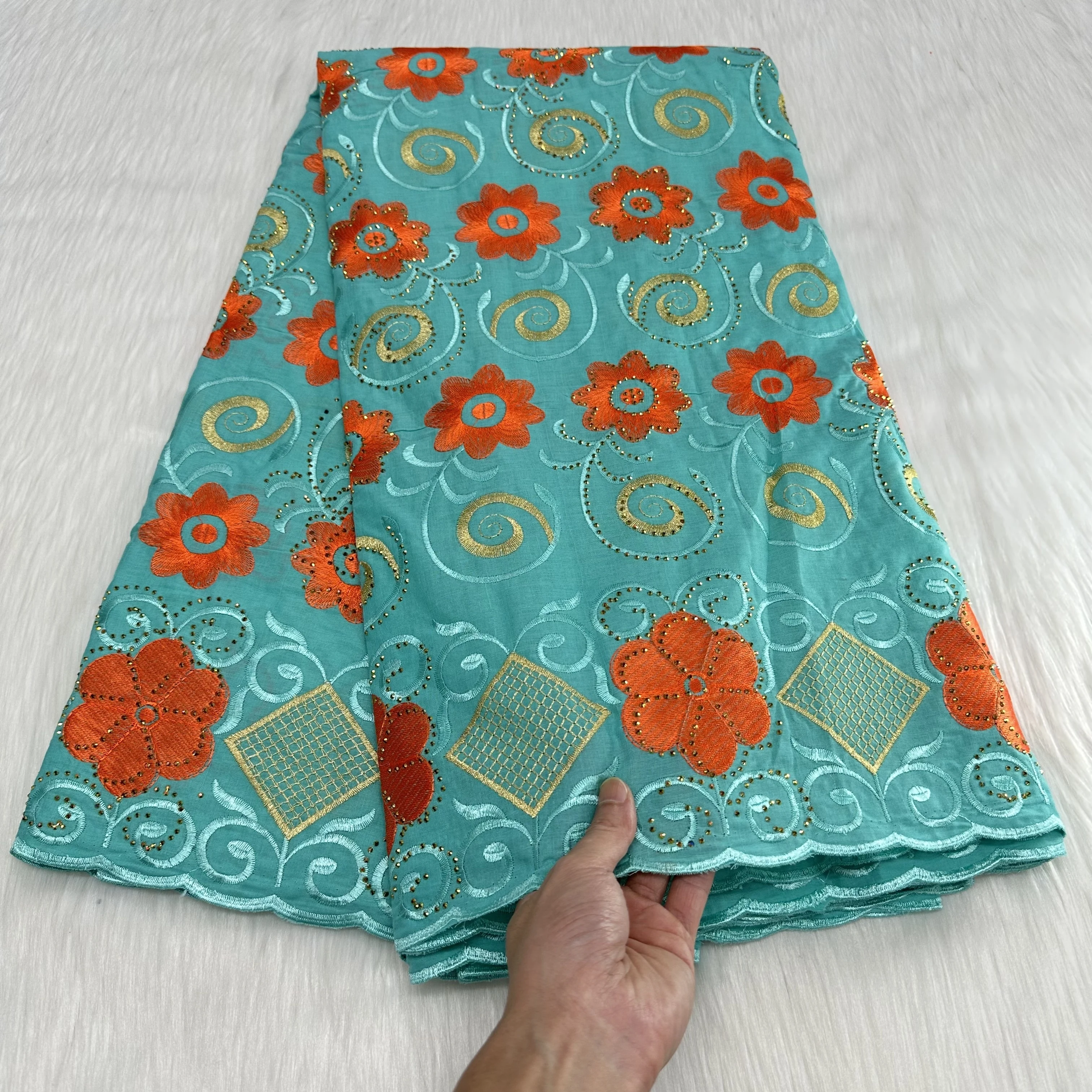 Хлопковая кружевная ткань африканская Цветочная с камнями швейцарская