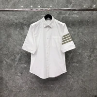 tb thom mens shirt white fashion top brand 4 bar stripes casual oxford fine cotton short sleeve high quality summer cool shirts