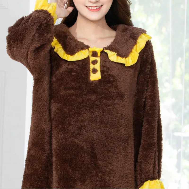 Winter Long Robe Women Fleece Warm Long Sleeve Thick Bathrobe Gown Homewear Sleepwear Autumn Soft Fleece Robes Thermal Plus SIze