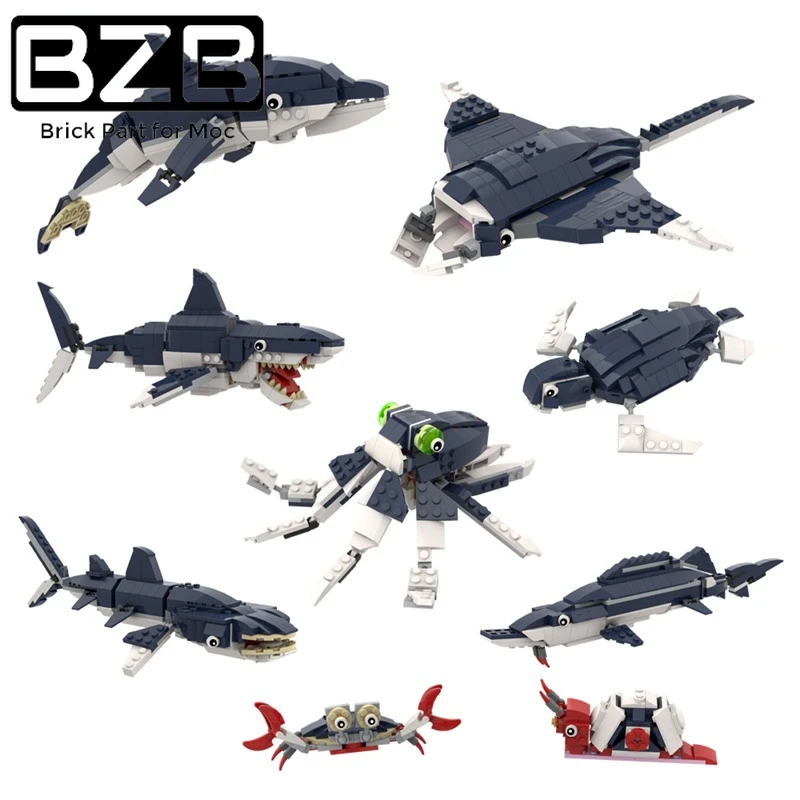 

BZB MOC-75711 XL Faves 31088 2 в 1 Набор строительных блоков с животными глубоководного моря Акула Осьминог модель морской рыбы детская игрушка подарок н...