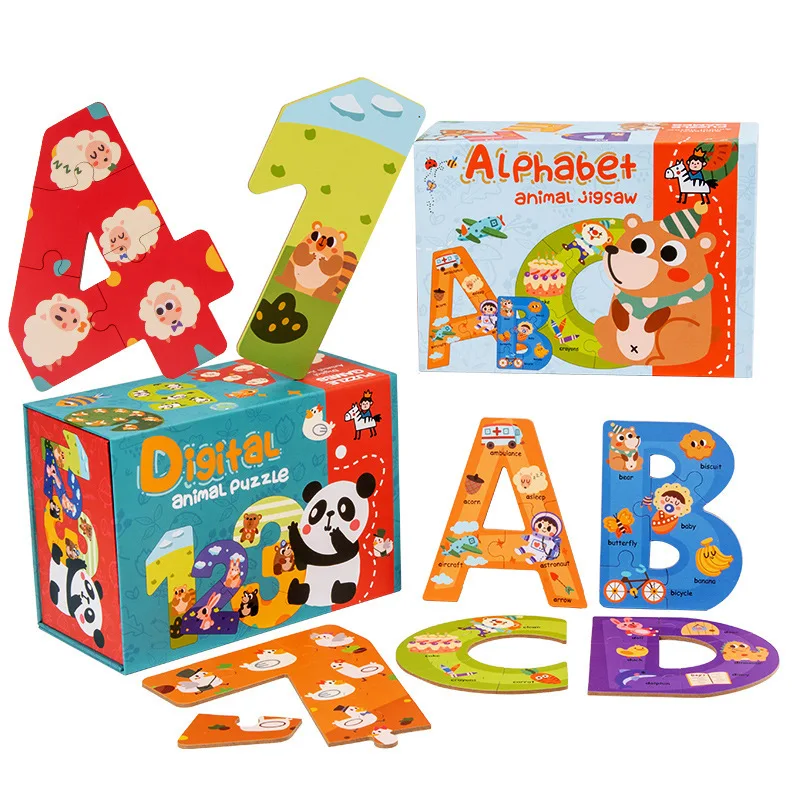

Wooden Number Alphabet Puzzle with Colorful Patterns Educational Toys for Kids Gift Baby Early Education Toys
