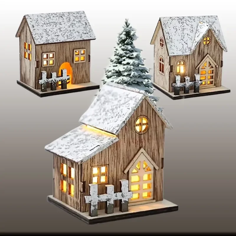 

Wooden Small House Led Light Snow View Small House Night Light Desktop Decorations Christmas Gifts 7.2x8.2x9.4cm