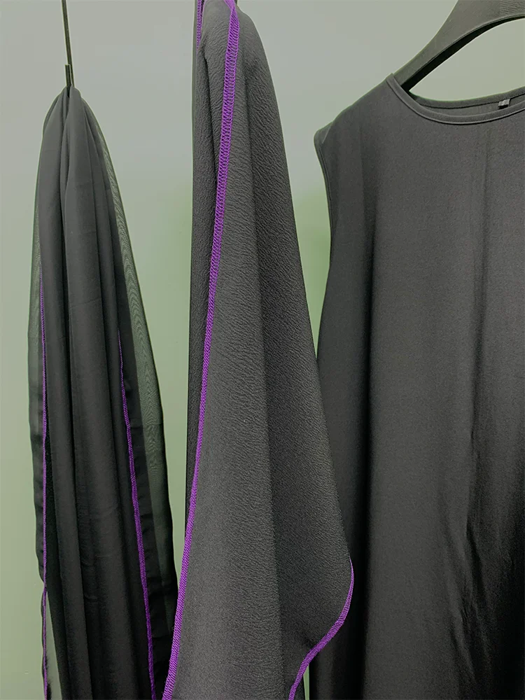 Eid Muslim Abaya Women Laila Black Abaya Gowns Dubai Arabic Kimono Open Cardigan Outwear with Stitching Scarf Belt