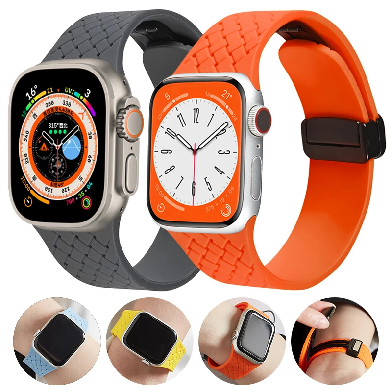 

Magnetic Strap For Apple watch ultra band 49mm 45 mm Silicone Bracelet iWatch Series 7 8 se 6 5 3 44mm 45mm 40mm 41mm 42mm 38mm