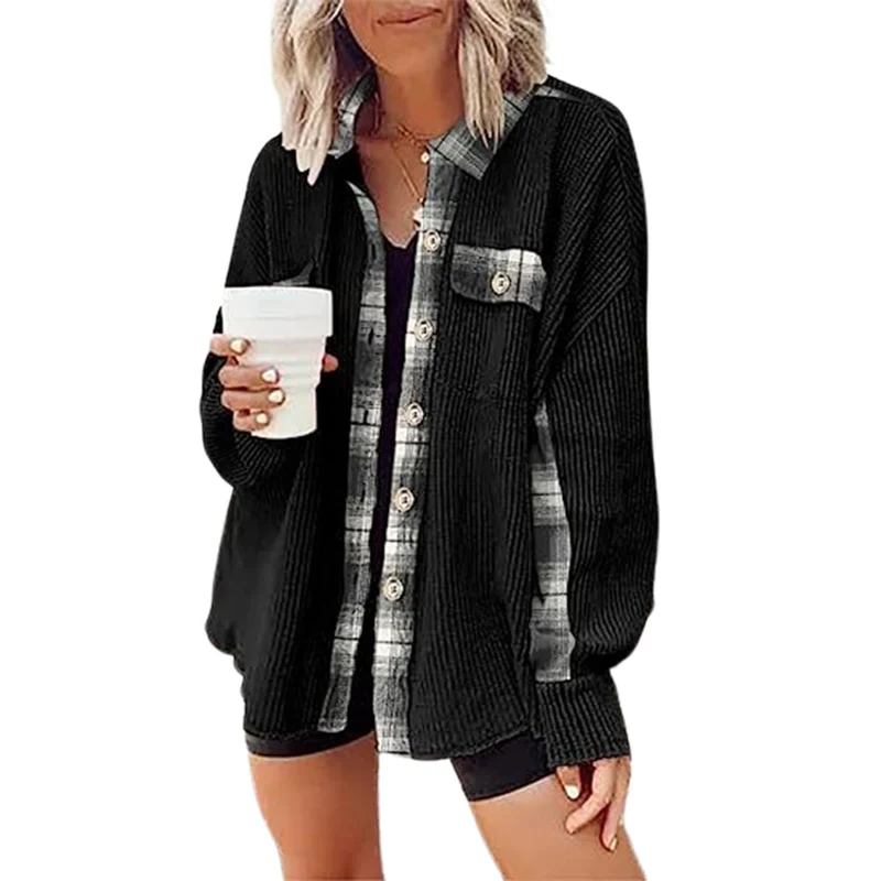 Осенний клетчатый однобортный Кардиган рубашка женская с нагрудным карманом и