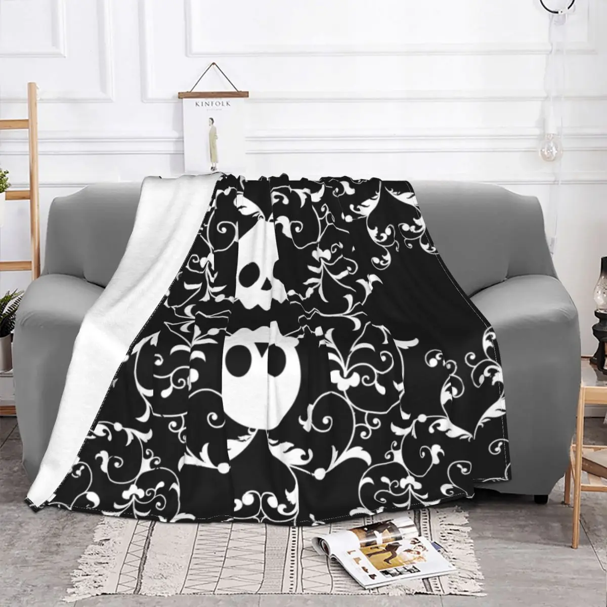 Королевский череп Дамасская ткань декор Хэллоуин скелет дышащий Легкий плед