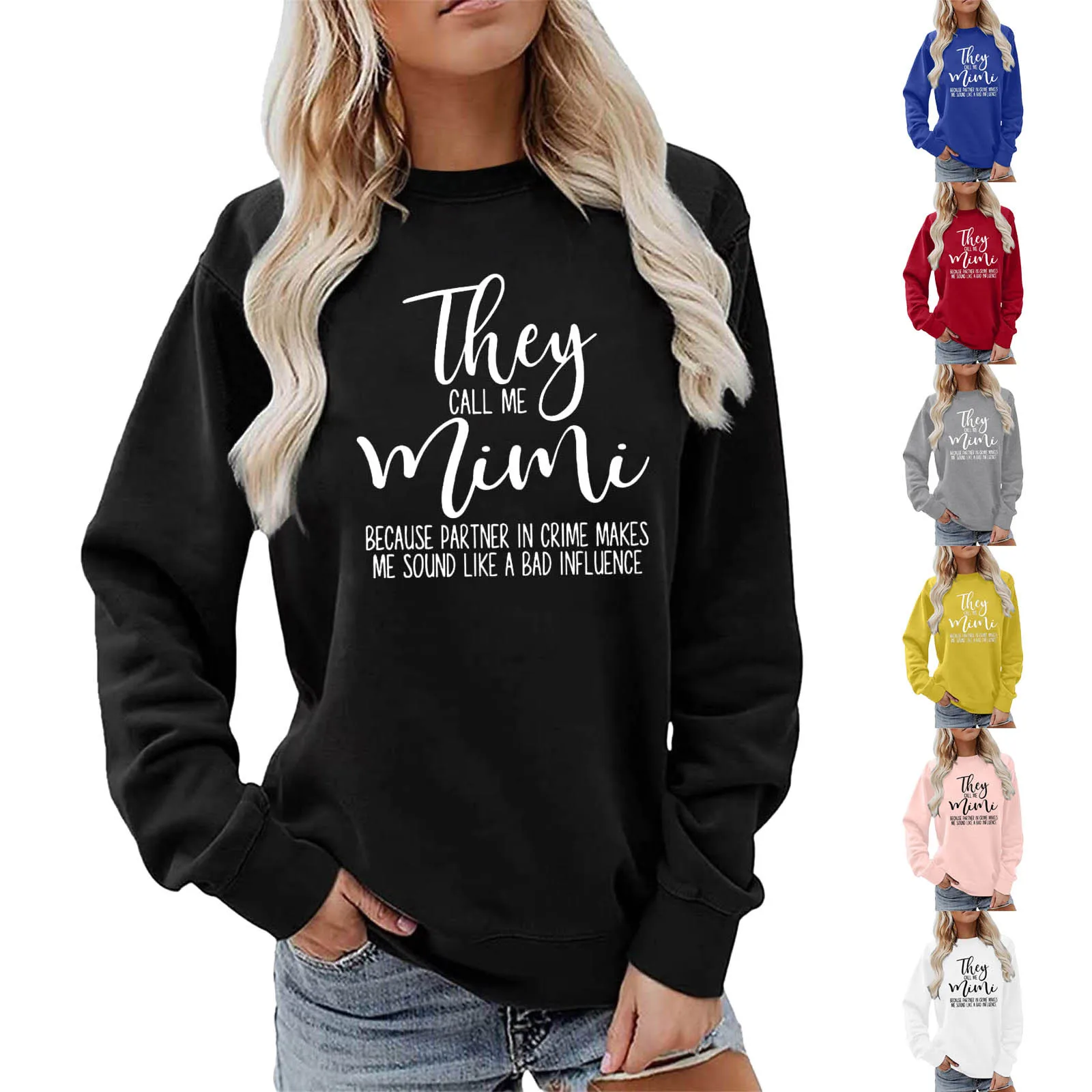 

Womens Fashion Letter They Call Me Mimi Print Crew Neck Sweatshirt Long Sleeve Top Pullover Relaxed Fit Sweatshirts Women