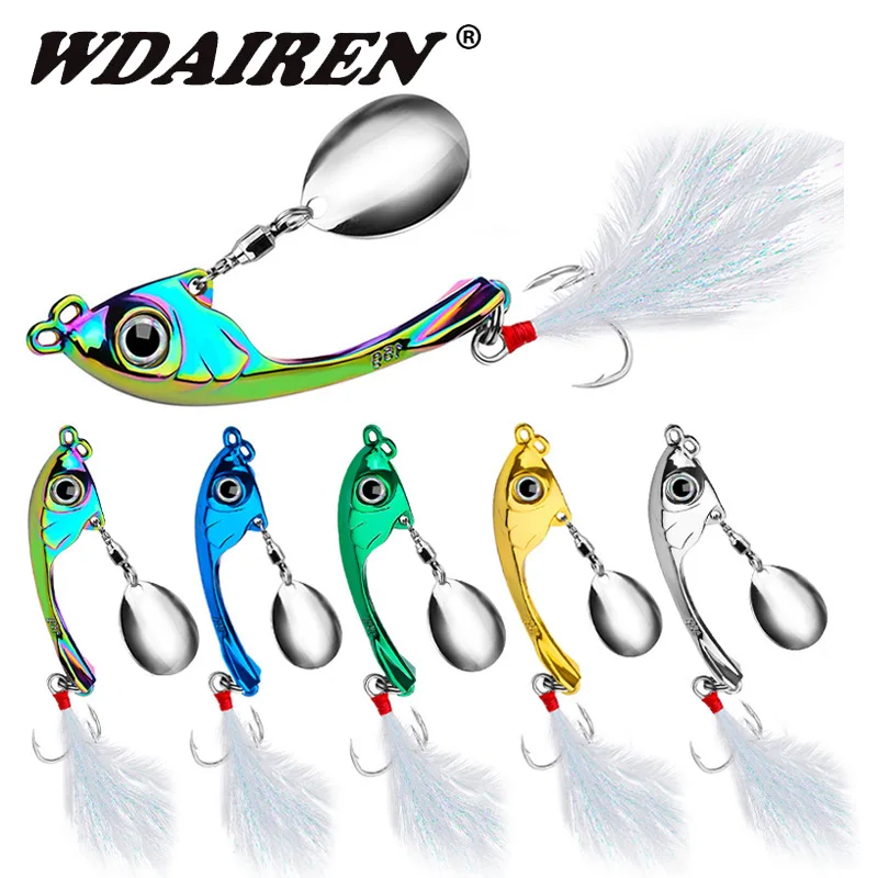 

1 Pcs Spinner Spoon Metal Vib Fishing Lure Shad Casting Shore Vibration Jig Wobblers Artificial Bait Bass Feather Hooks Tackle