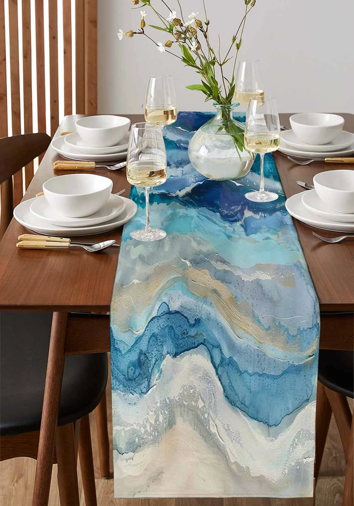 Морская волна пляж градиентная абстрактная синяя настольная дорожка украшение