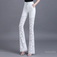 fashion lace pants womens 2022 summer new thin slim fit high waist drooping bootcut trousers casual office ladies wear