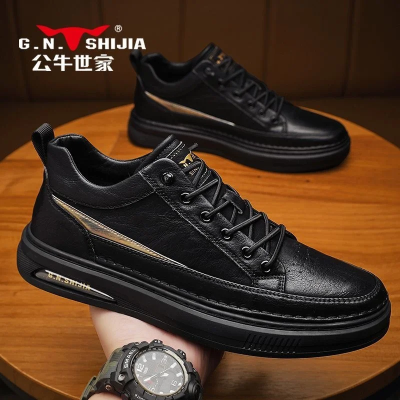 

High quality Men's Slate Shoes Chef Waterproof and Non slip Black Work Casual Leather
