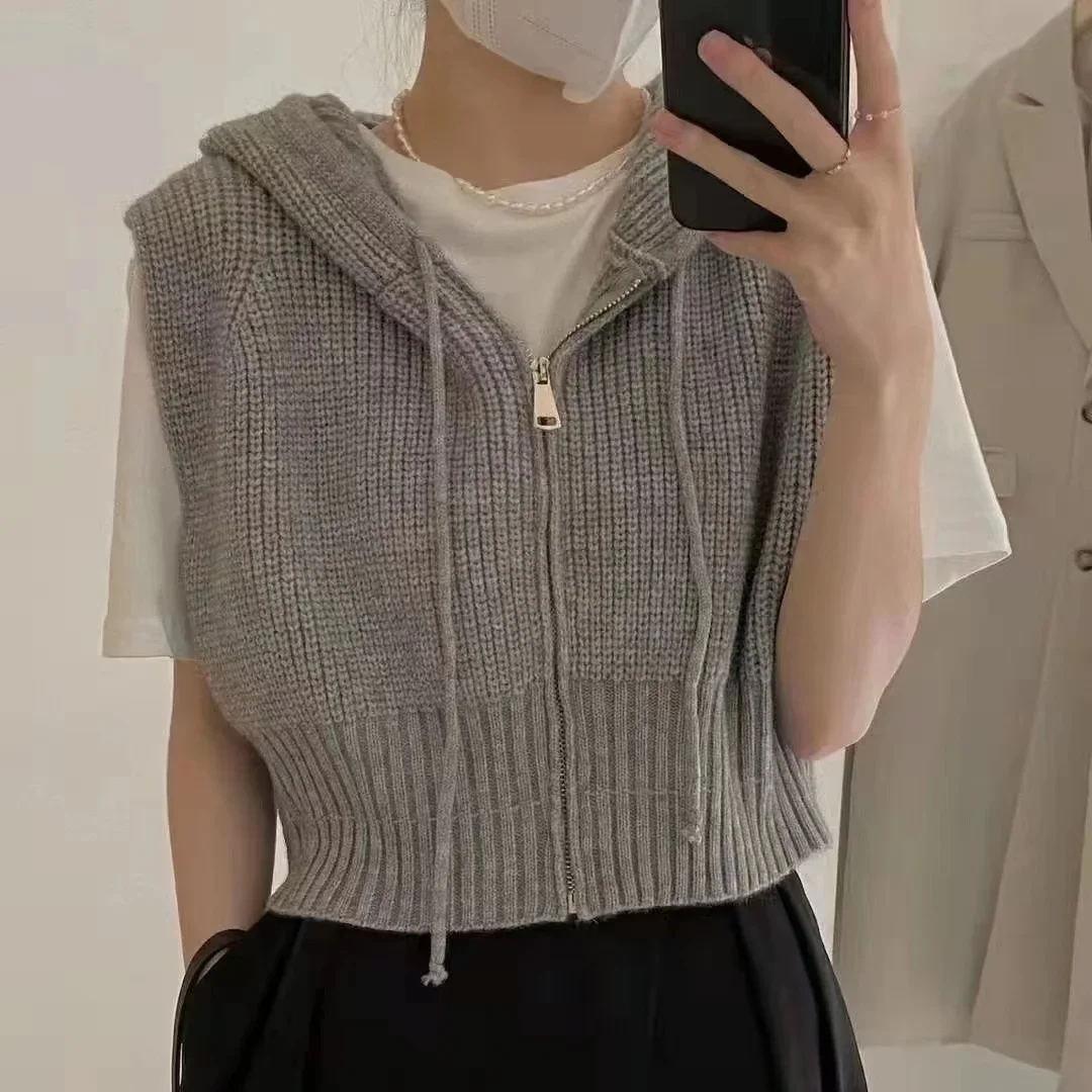 Ранняя осень 2023 корейский шикарный укороченный жилет с завязками на шнурке