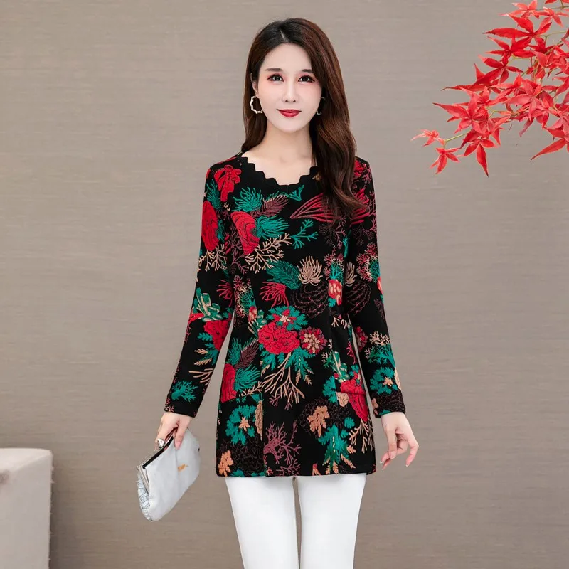

women Autumn mom Blouse Shirts Casual flower Loose elegant v neck long Sleeve Floral Print Tops blusas blouse