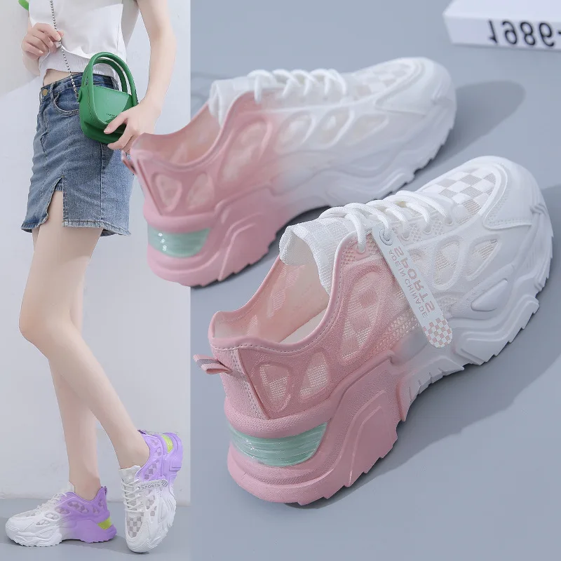 Shoes for Women Sneakers Shoes Women's Sports Shoes Summer New Korean Version Thick Bottom Mesh Breathable Student Women's Shoes