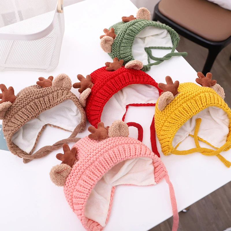 

Cute Deer Elk Antlers Baby Hat Winter Warm Plush Knitted Ear Warmer Children Hat Bonnet Boys Girls Cap Beanie Christmas Hats