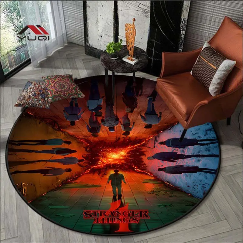 

Stranger Things Pattern Flannel Anti-Slip Round Rug for Bedroom Round Carpets for Living Room Washroom Floor Mat 5 Sizes