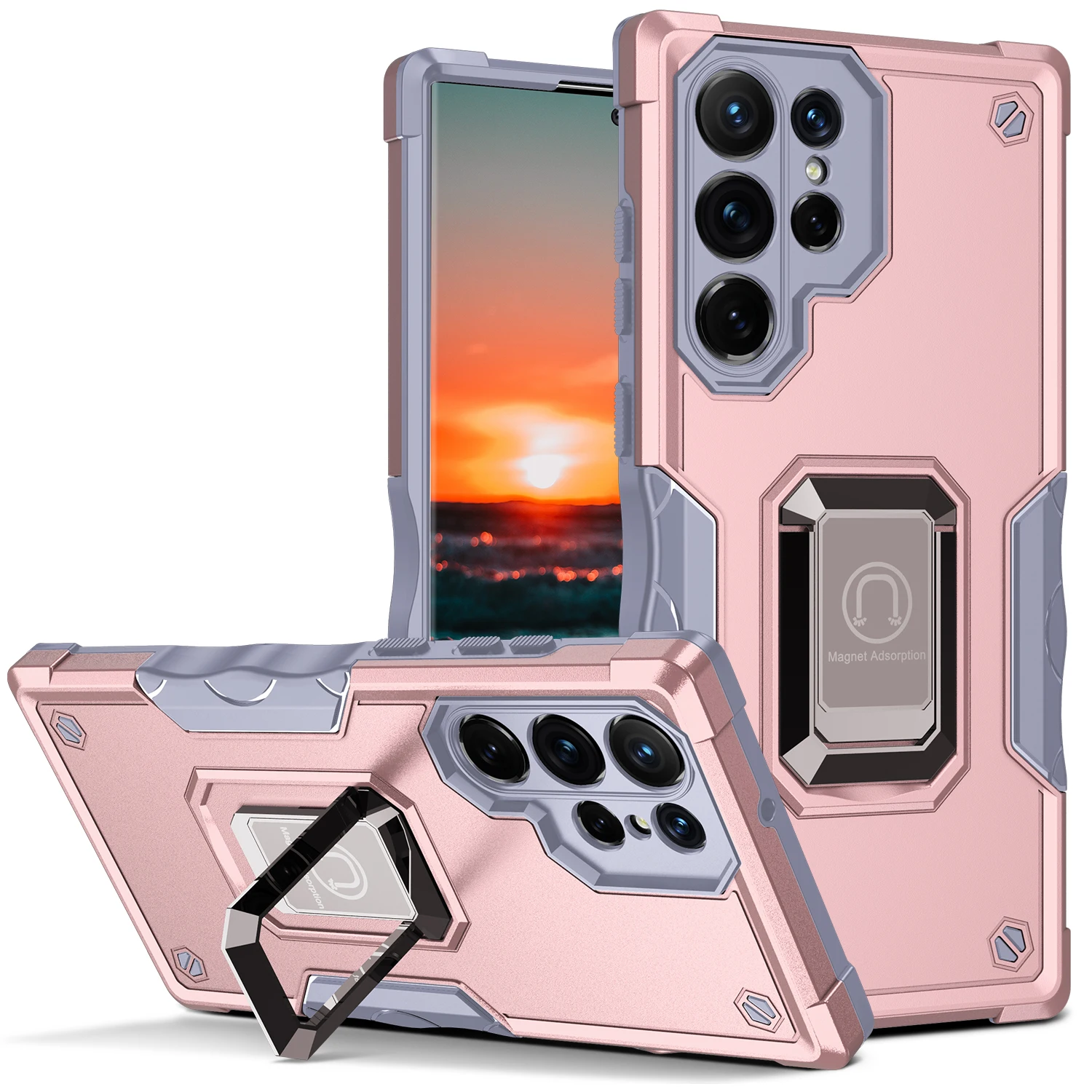 

Military Metal Ring Kickstand Holder Phone Case For Samsung Galaxy S22 Ultra S21 FE Plus A73 A53 A33 Armor Anti-fall Back Cover