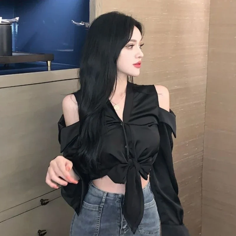 Рубашки с открытыми плечами женские бандажные рубашки сексуальные тонкие в