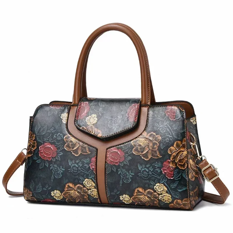 

Portable Women Luxury Tote Flower For Satchel Shoulder Bag Commuting Boston Female Retro Fashion Handbags Crossbody Pattern PU