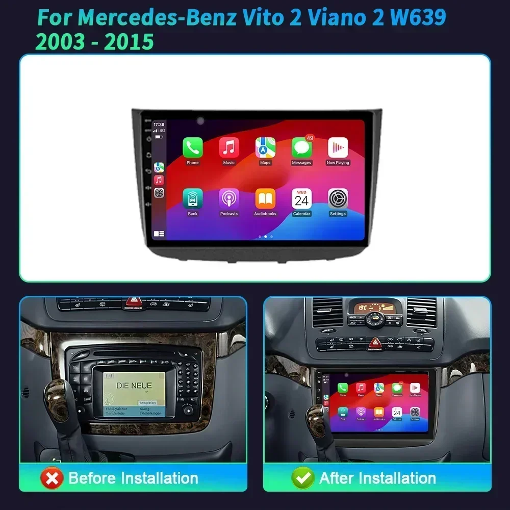 Android 14 для Mercedes-Benz Vito 2 Viano W639 2003-2015 авто Carplay автомобильный радиоприемник
