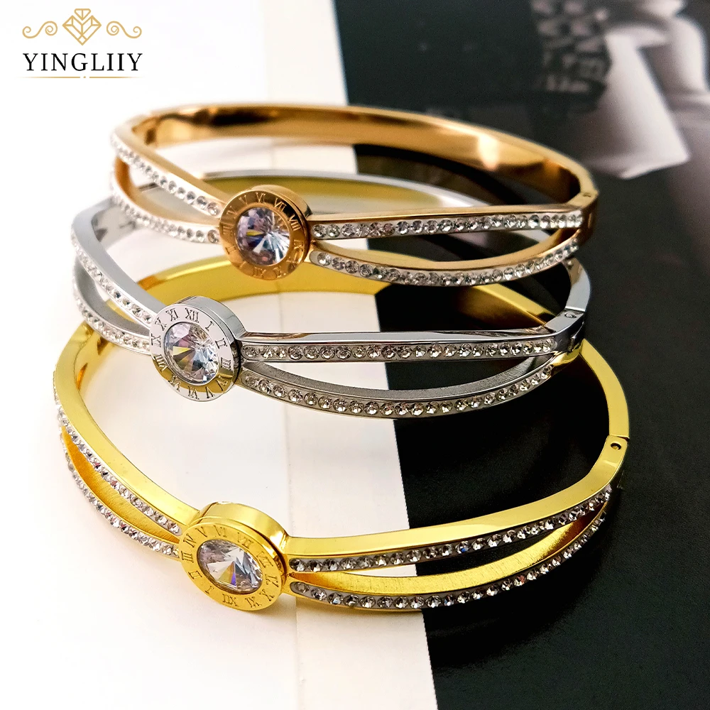 

Yingliiy 316l Stainless Steel Bracelet Roman Digital Luxury Crystal Bracelet 2023 Trendy Creative Bangles For Women Jewelry Gift