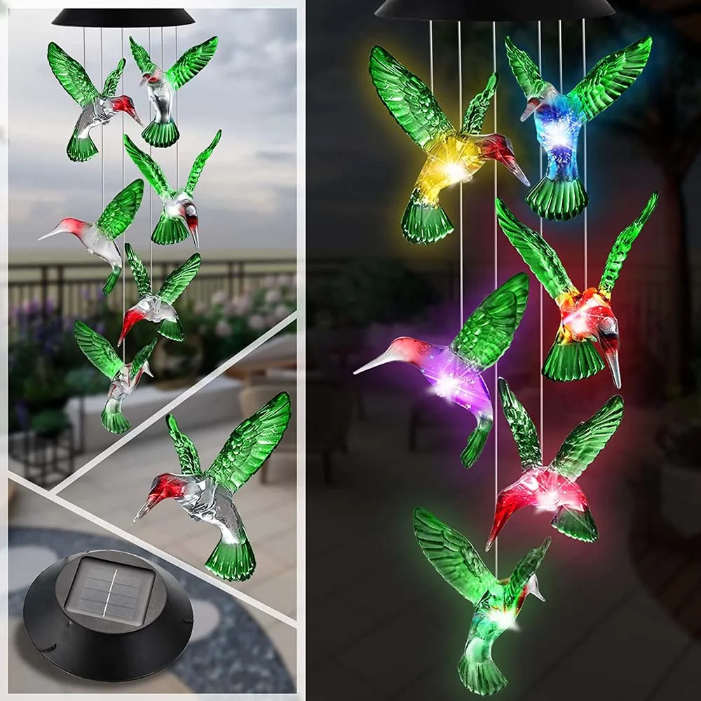 

New Solar Wind Chimes Color-Changing Led Light Solar Hummingbird Chimes Hanging Lamp Waterproof Wind Chimes Lights Home Decor