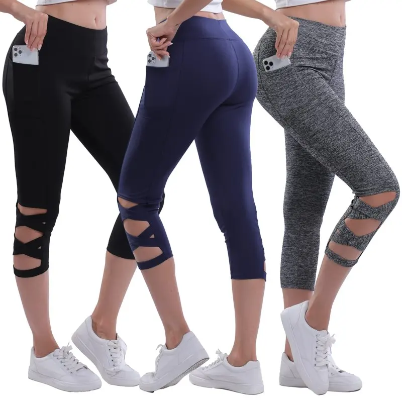 

C Crush 3 Pack Capri Leggings with Pockets for Women-Leggings for Women-Tummy Control-Workout Leggings-Womens Yoga Pant