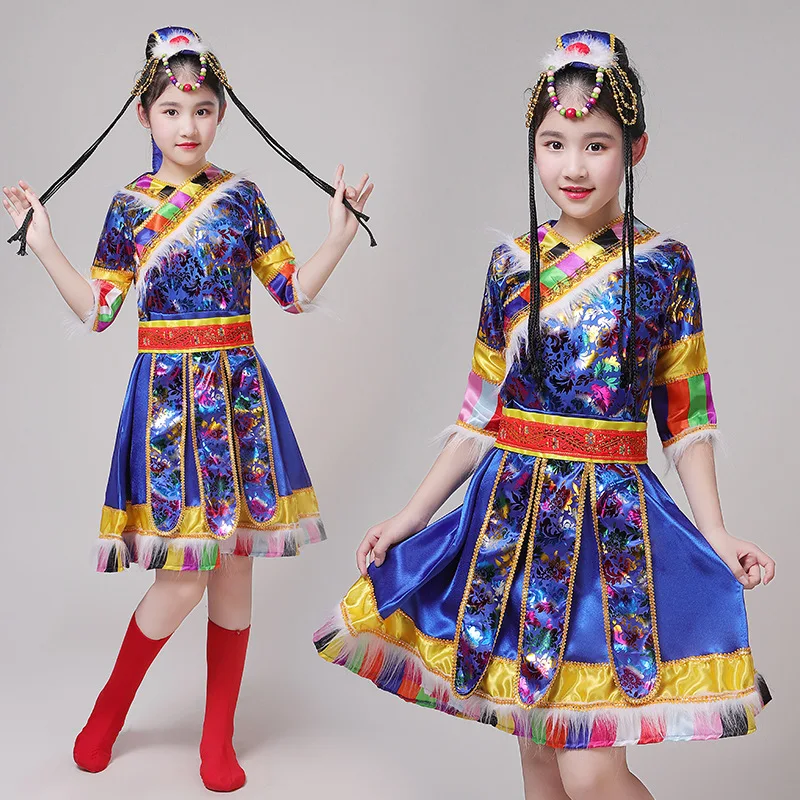 Новые модные детские костюмы для тибетских танцев выступлений в стиле