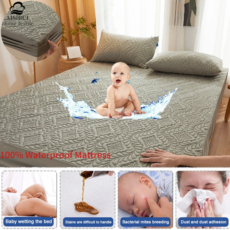 

TPU Waterproof Mattress Protection Cover with Elastic Band Anti-mite Fitted Bed Sheet 30CM Elevated Design Queen King Size Room