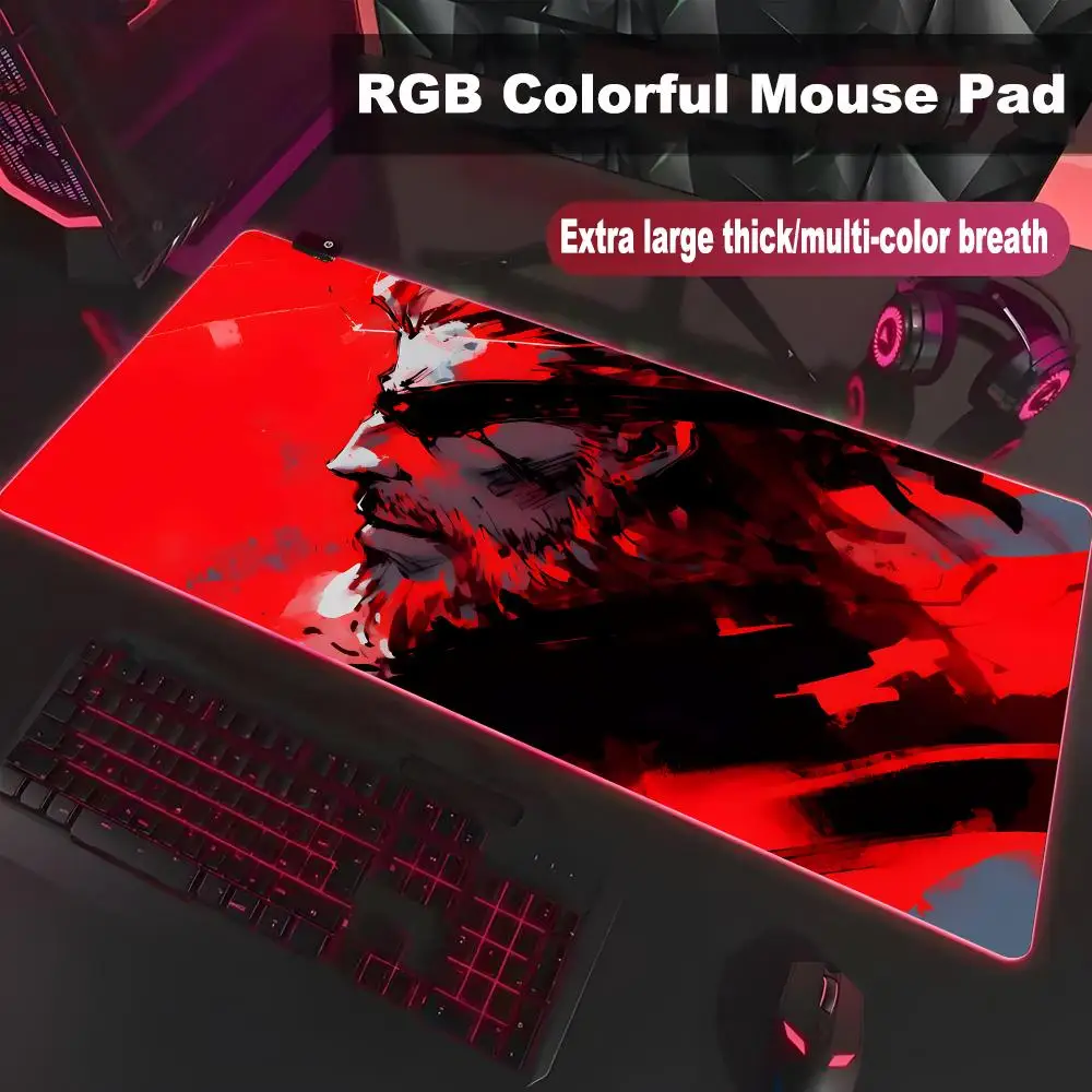 Фото Коврик для мыши M-Metal Gear Solid, высококачественный, для киберспорта, с RGB LED подсветкой, большой, для ПК, для студентов, светящийся, для геймеров, настольный коврик HYBXXC №4