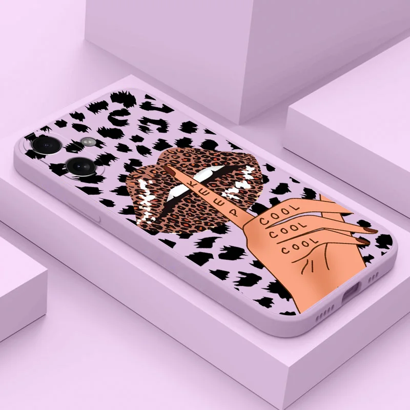 Hot Red Lip Leopard Print Phone Case For Xiaomi Redmi Note 13 12 12S 11 11S 10 9 8 7 Pro Plus 4G 5G Soft Silicone Back Cover
