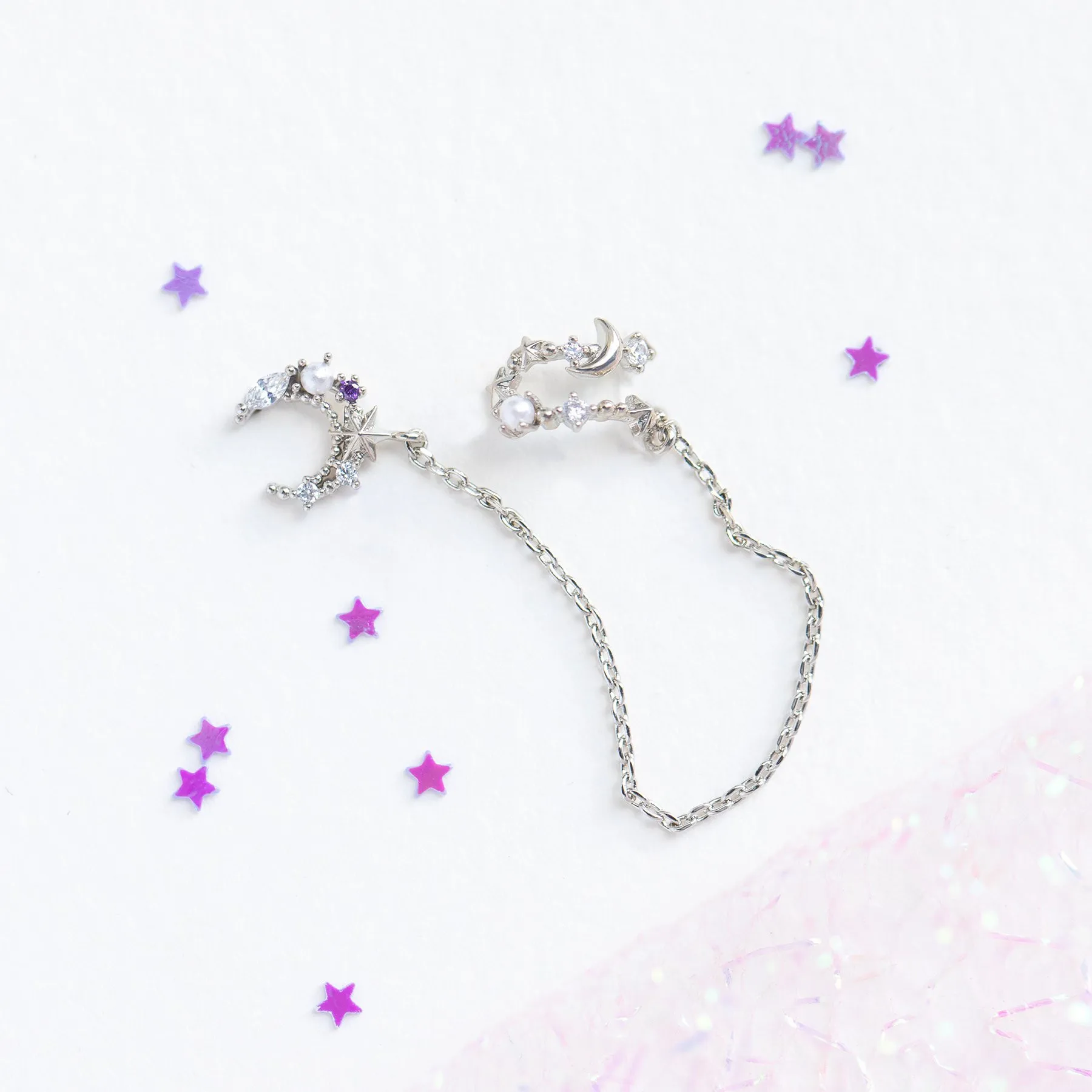 New Ins Star Moon Zircon Stud Earring For Women Cute Gold-plated Personality Tassel Ear Clips Earrings Fashion Aesthetic Jewelry