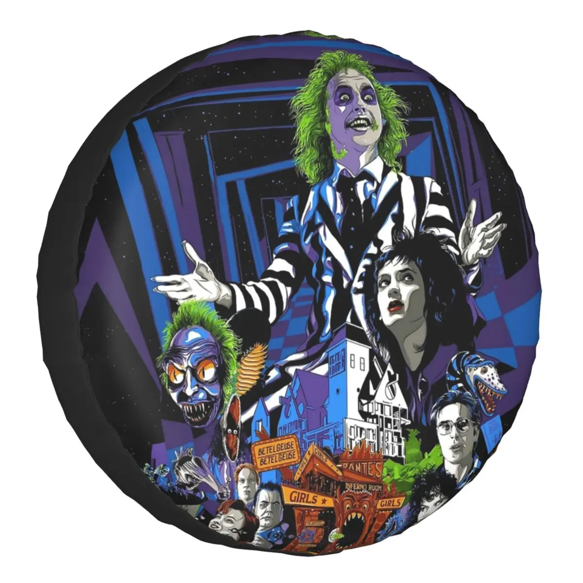 Horror Movie Beetlejuice Spare Wheel Tire Cover Case Bag Pouch for Jeep Pajero Tim Burton Vehicle Accessories 14