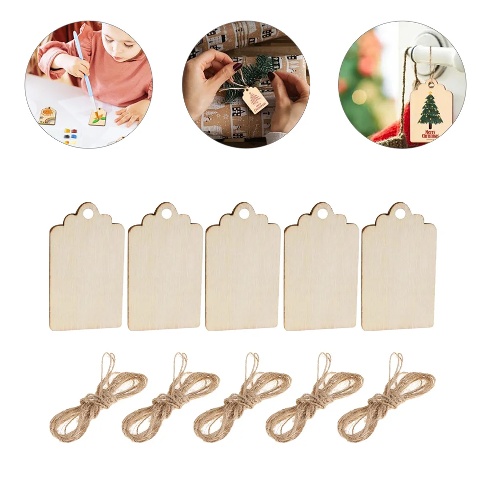 

50Pcs Wooden Tags Wood Ornaments Wooden Tags With Hole Unfinished Wood Cutout Craft Wood Blank Wood Cutout Wooden Shapes
