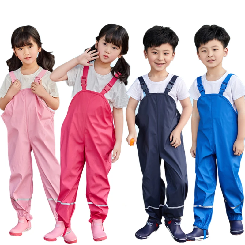 

2-8Y Rain Pants Toddler Kids Rain Overall Blue Pink Baby Boy Girls Waterproof Jumpsuit Trousers Outdoor Sport Children Raincoat