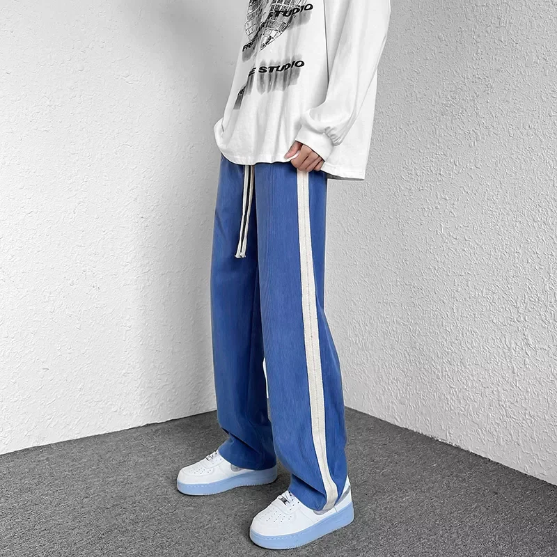 

Casual Men's Pants Streetwear Slim Straight Trousers Male Fashion Couple Sweatpants 2022 Spring New Striped