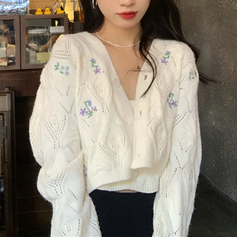 

2022 New Short Sweater Coat Two-Piece Sling Sweater Mujer PInk Cardigan Feminino Sweet Knitted Cardigan for Women