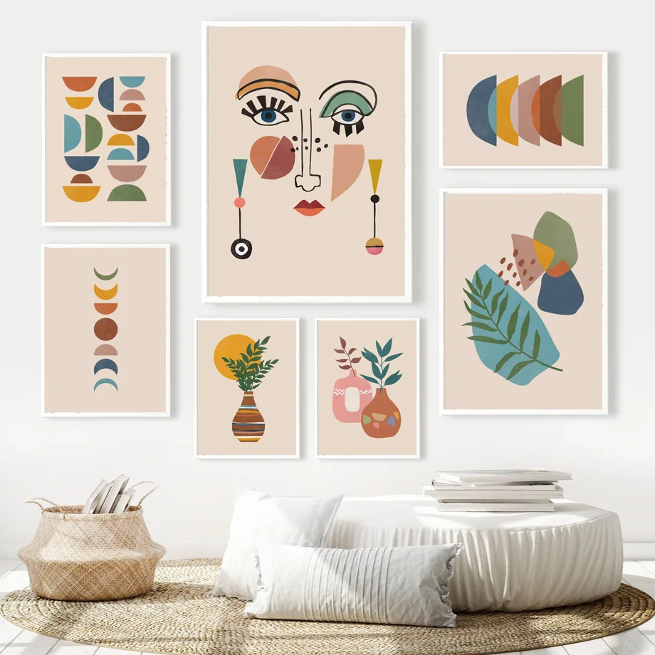 Абстрактная Геометрическая ваза, листья, настенные художественные постеры и принты в скандинавском стиле, настенные картины для бохо, холст, картина, украшение для гостиной