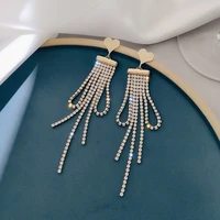 fashion womens long tassel earrings s925 shiny heart zircon ear studs for girl asymmetrical ear jewelry charm ladies party gift