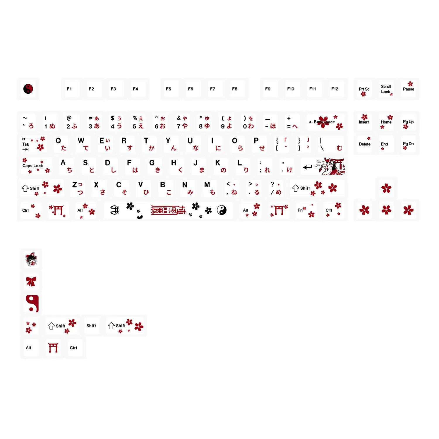 Колпачки для клавиш Hakurei Reimu PBT с сублимационной печатью, Cherry, Touhou Project, аниме, 7397 клавиш, белые, для механических клавиатур AULA F75, Ajazz (art.: 3920da77e3515) - 3920da77e3515