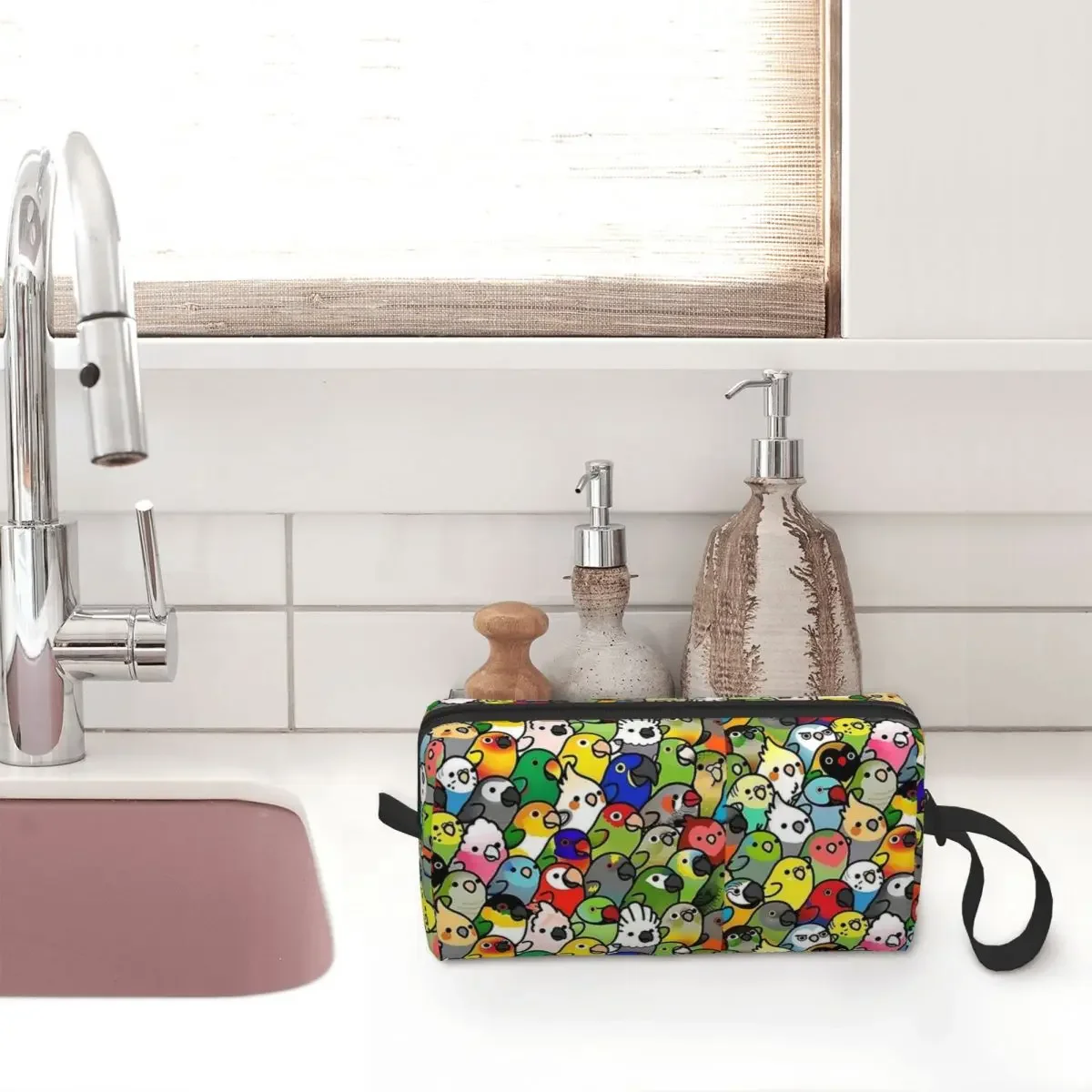 Большая косметичка Everybirdy с узором водонепроницаемая сумка радужная Тропическая