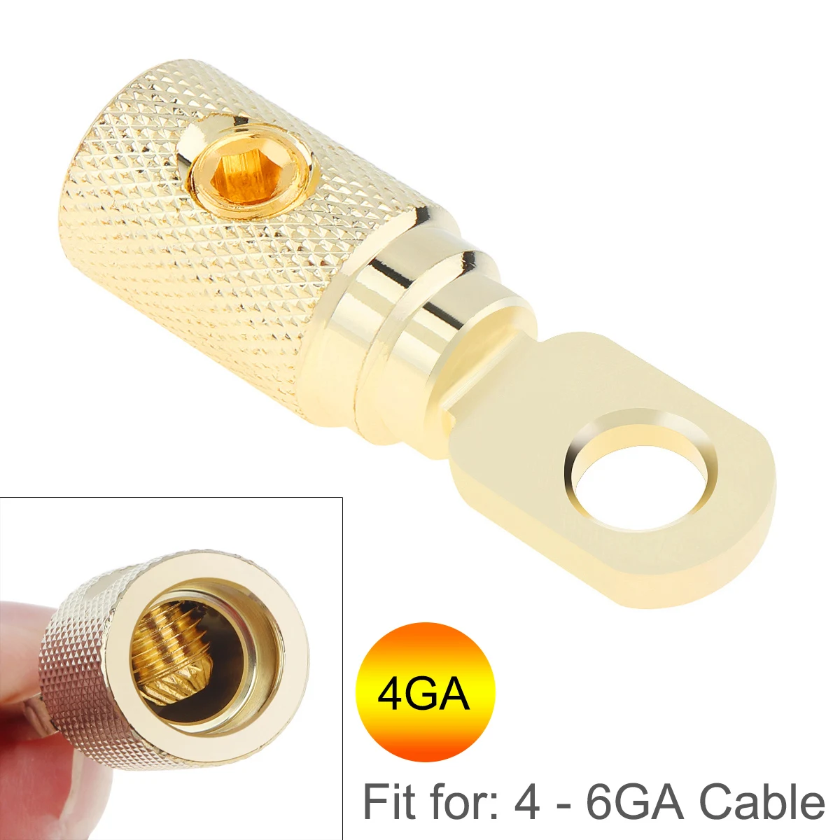 

4 Gauge Brass with Gold Plated Ring Set Screw Battery Ring Terminals Amp Input Reducers for 4 - 6 Gauge Wire Speaker Line