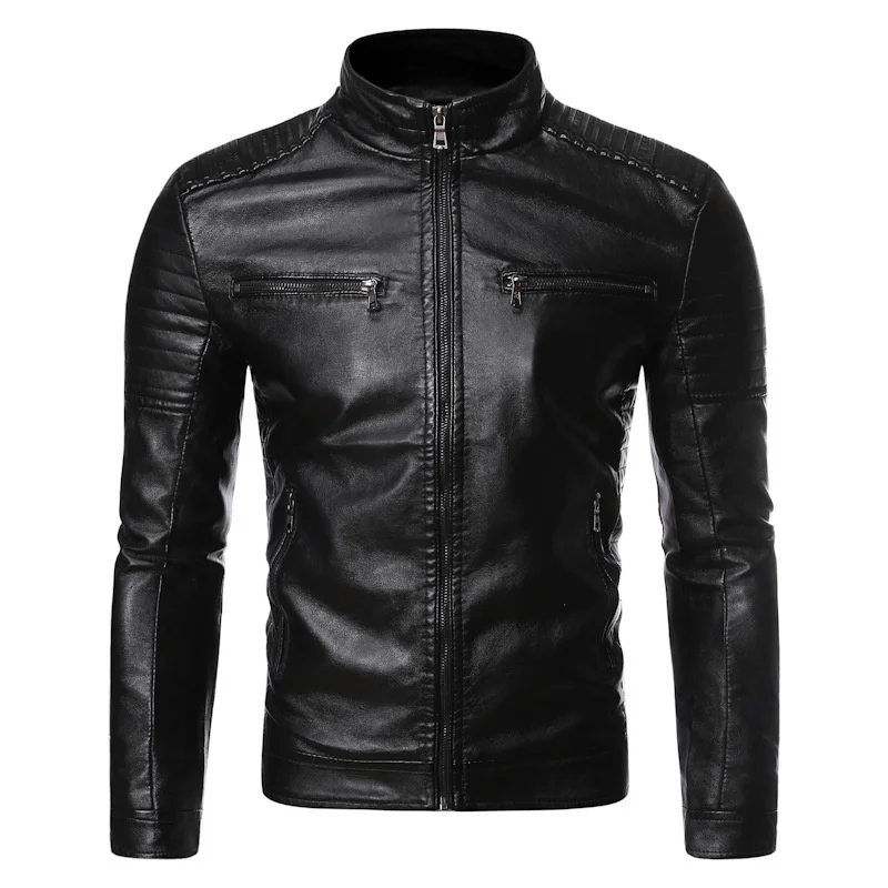 

Autumn Men Jacket Fashion Mens Vintage Leather Jacket Casual Men Faux Leather Motorcycle Jackets Biker Zipper Pockets Coats